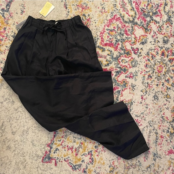 NWT Aritzia Wilfred Globe Linen Pant Relaxed wide-leg mid-rise pants Black Small - Picture 14 of 14